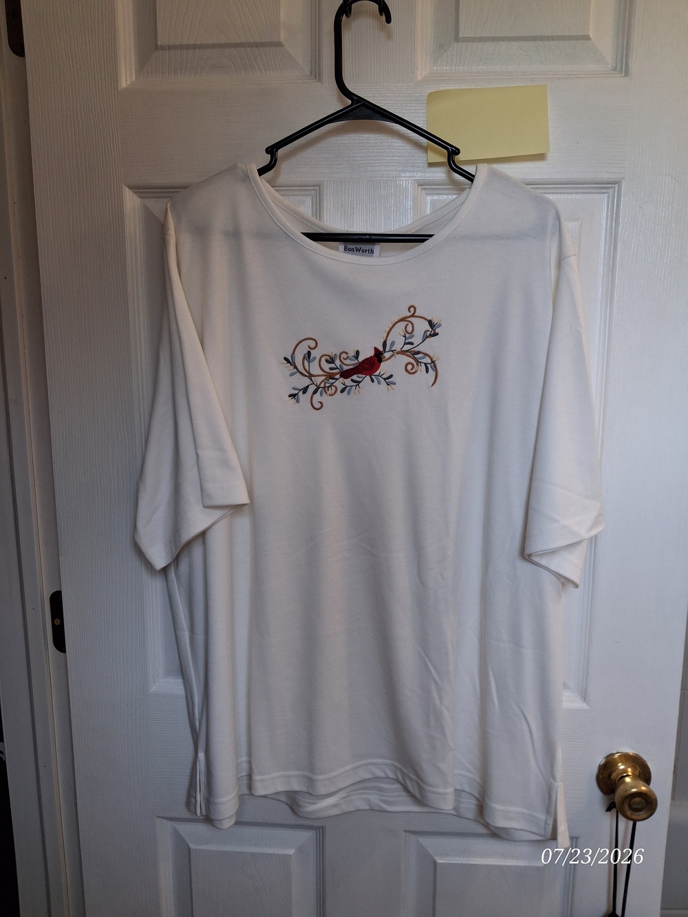 Bon Worth Embroidered Bird Accent Blouse